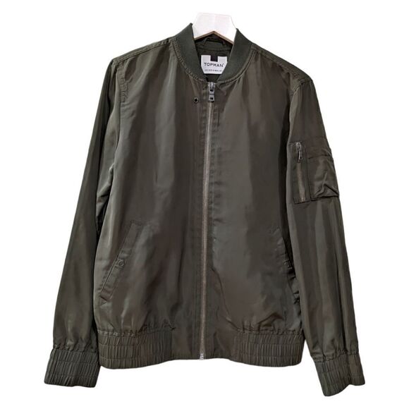 TOPMAN Men's Olive Green Full Zip Bomber Jacket Size S NWOT - Picture 1 of 7